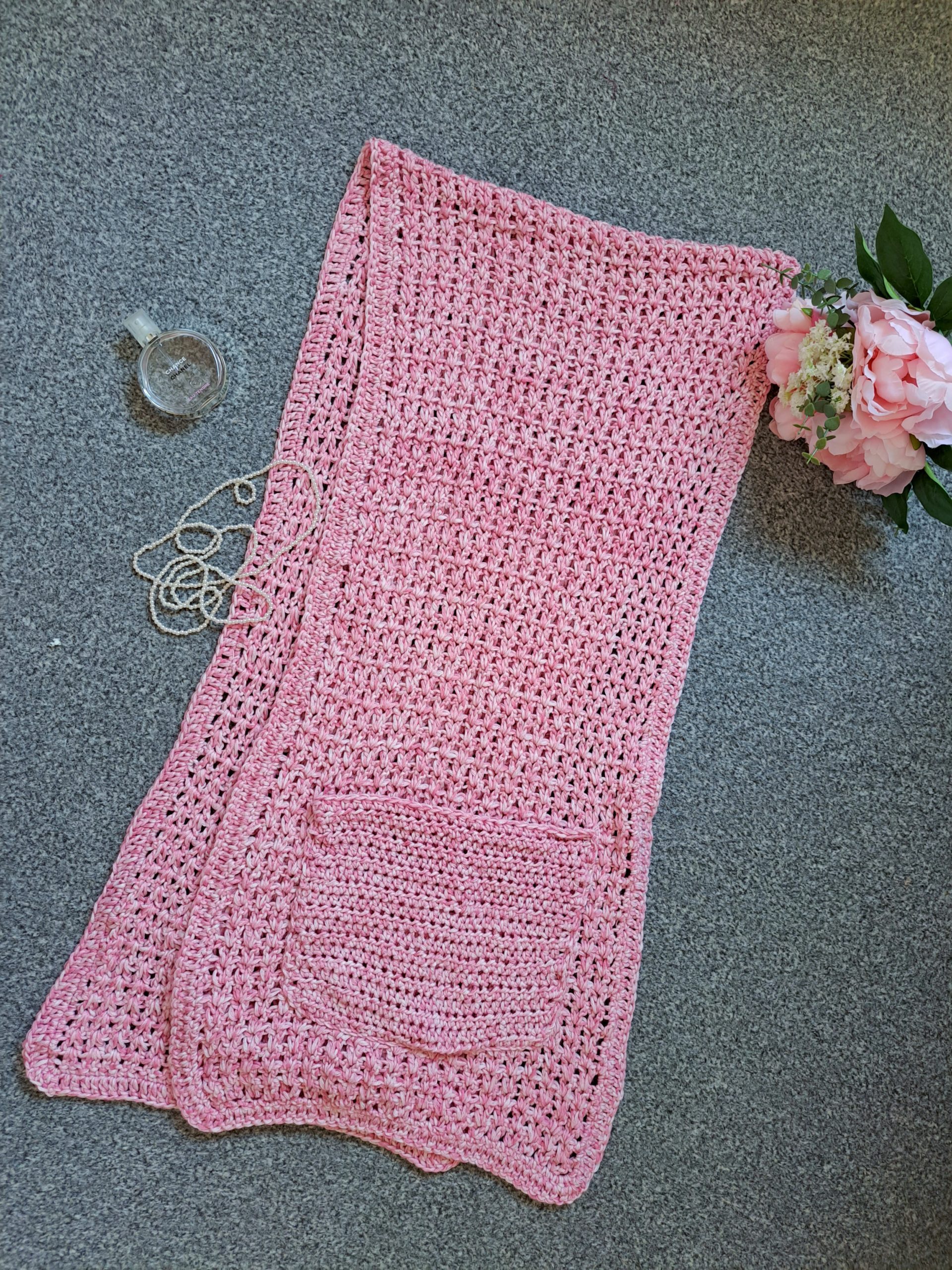 Crochet Pink Pocket Shawl Free Pattern