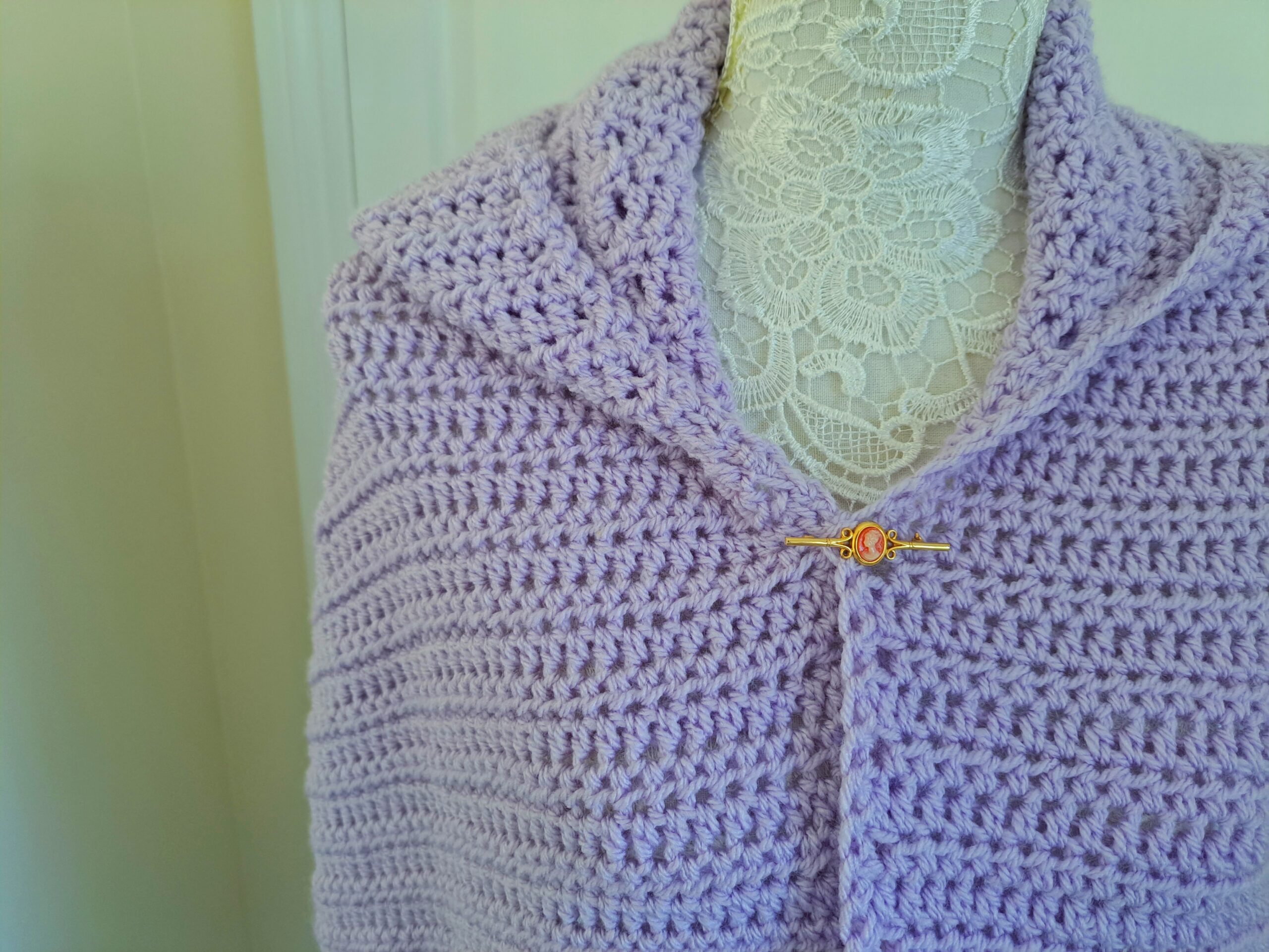 Crochet Lavender Hooded Pocket Shawl Free Pattern