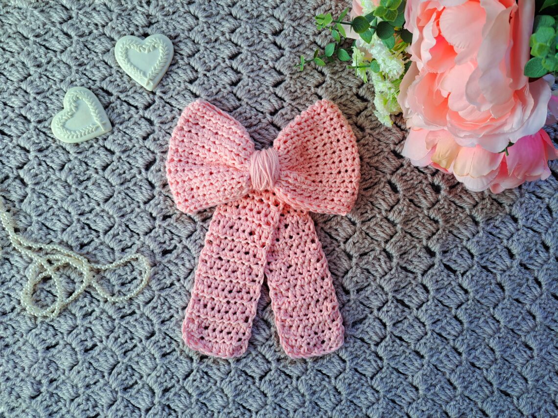Crochet Delicate Rose Hair Bow Free Pattern