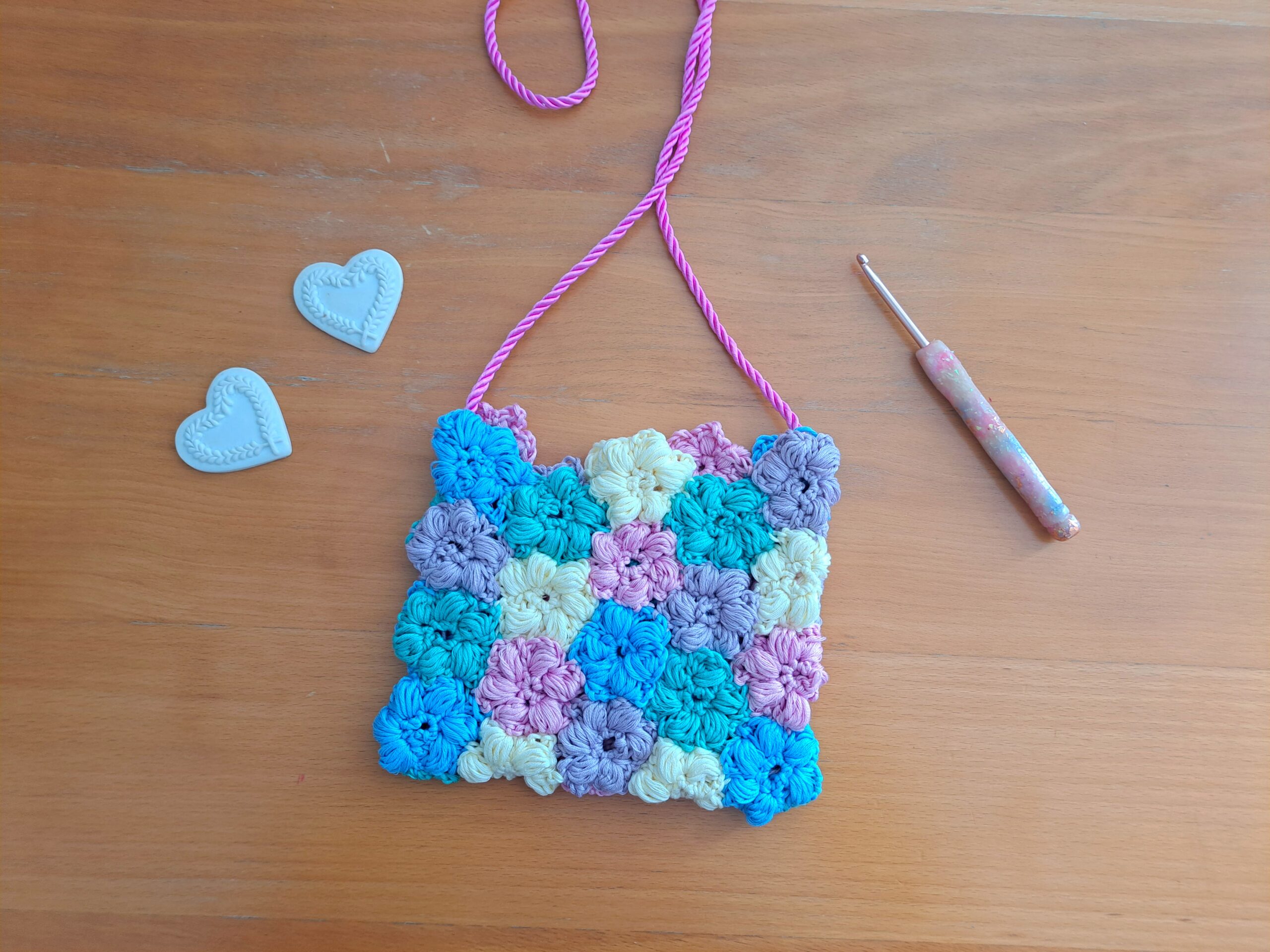 Crochet Puff Flower Bag Free Pattern